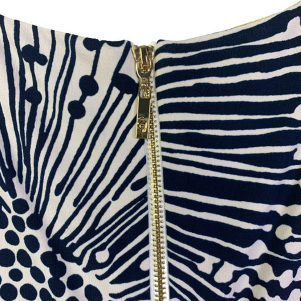 ELIZA J Navy Blue & Yellow Abstract Geometric Print‎ Shift Dress - Picture 5 of 11